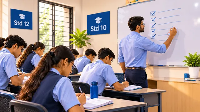 Teacher with a board exam preparation checklist