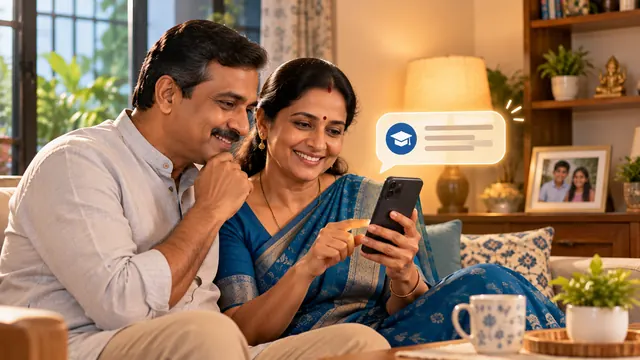 Parent reading a Gujarati message on a smartphone