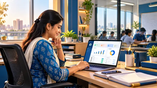 Organised coaching centre dashboard on a laptop in Ahmedabad